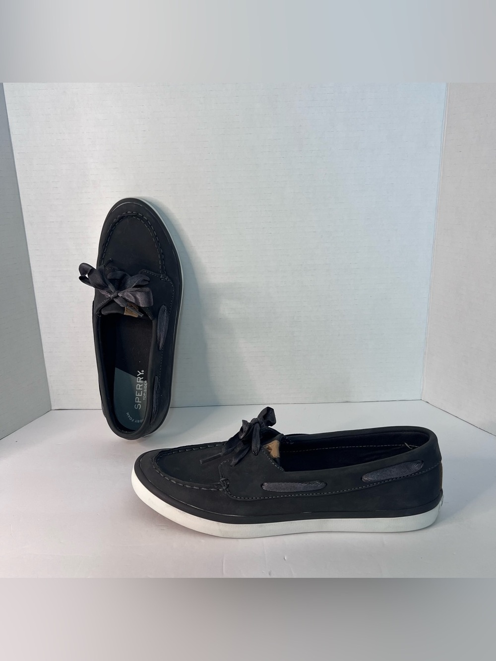 Sperry Women's Size 9.5 Top Sider Slip-On Boat Shoes Gray Black Leather Comfort